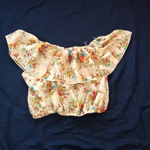 Cream Floral Cropped Top